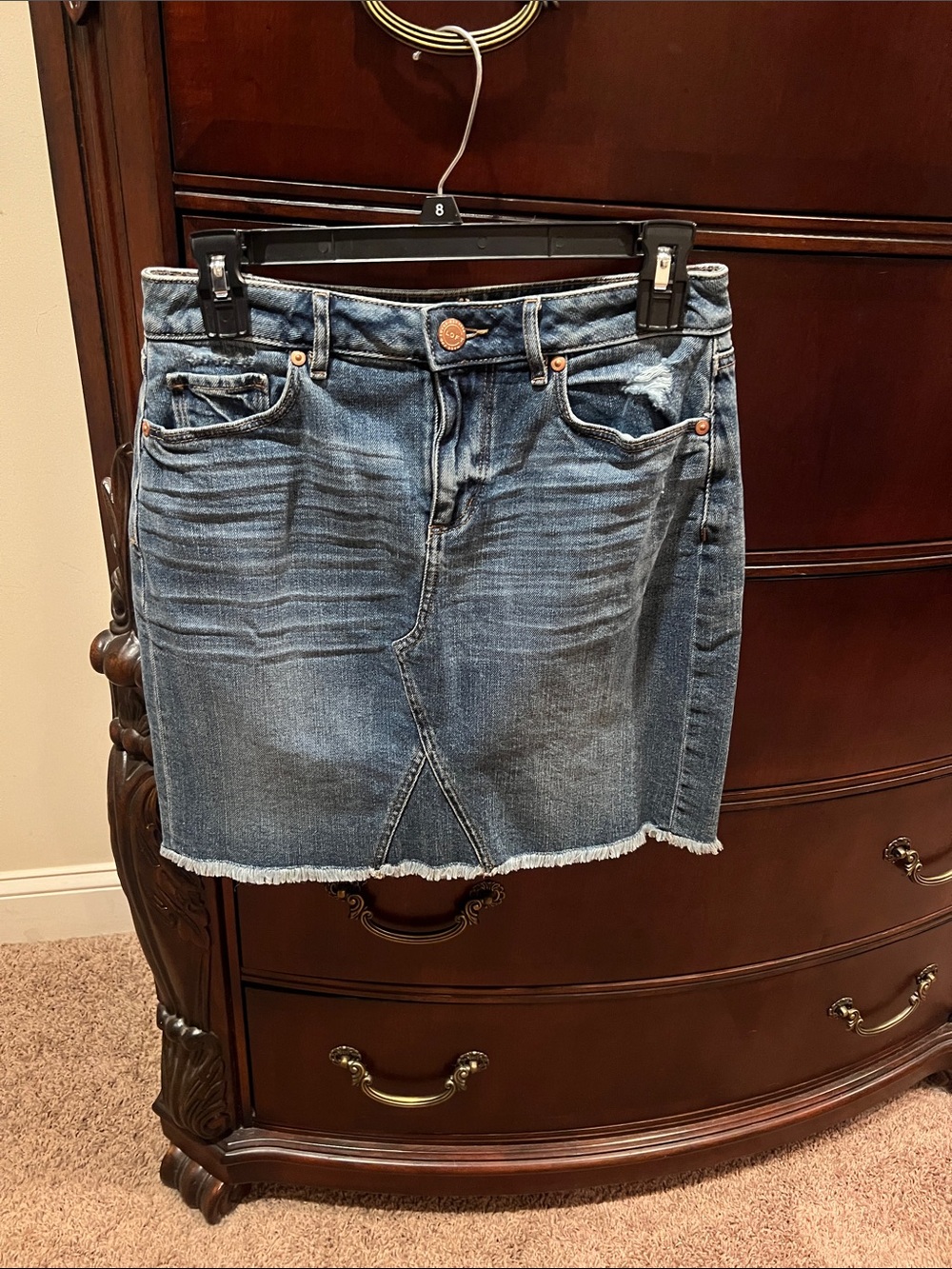 LOFT Blue Denim Mini Skirt with Frayed Hem